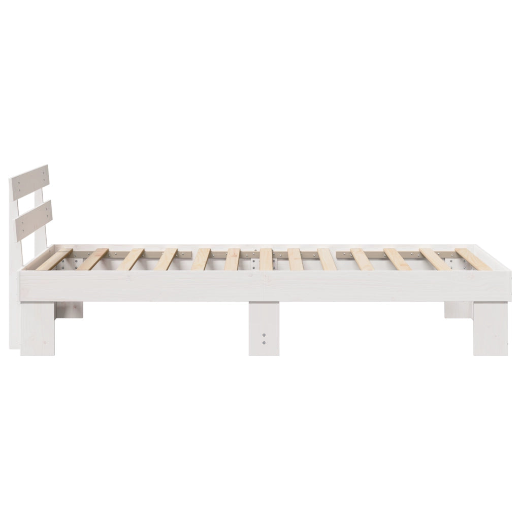 Struttura Letto con Testiera Bianca 100x200 cm Legno Massello di Pino
