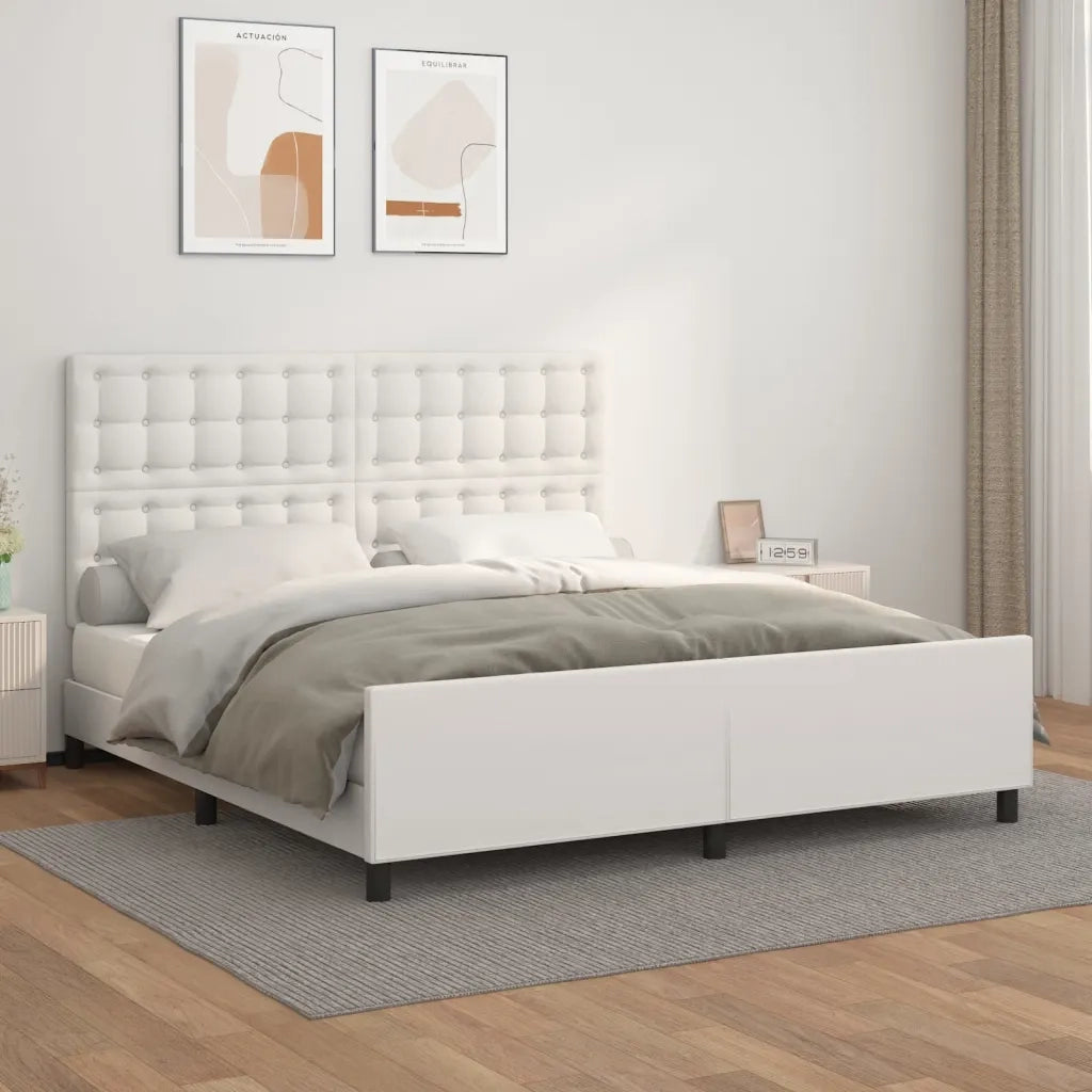 Letto matrimoniale | Letto per adulti | Giroletto con Testiera Bianco 180x200 cm in Similpelle