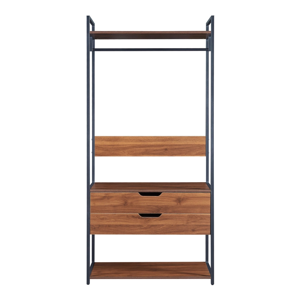 Set Larem 2 Mobili Organizzatori Guardaroba 168 cm Set B - Nero / Effetto Noce [en.casa]