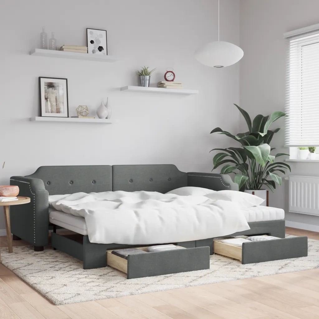 Divano Letto Estraibile Cassetti Grigio Scuro 90x200cm Tessuto 3197689