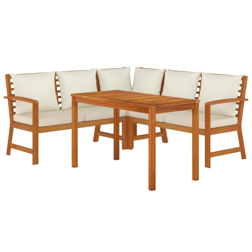 Set da Pranzo Giardino 4pz con Cuscini Legno Massello di Acacia