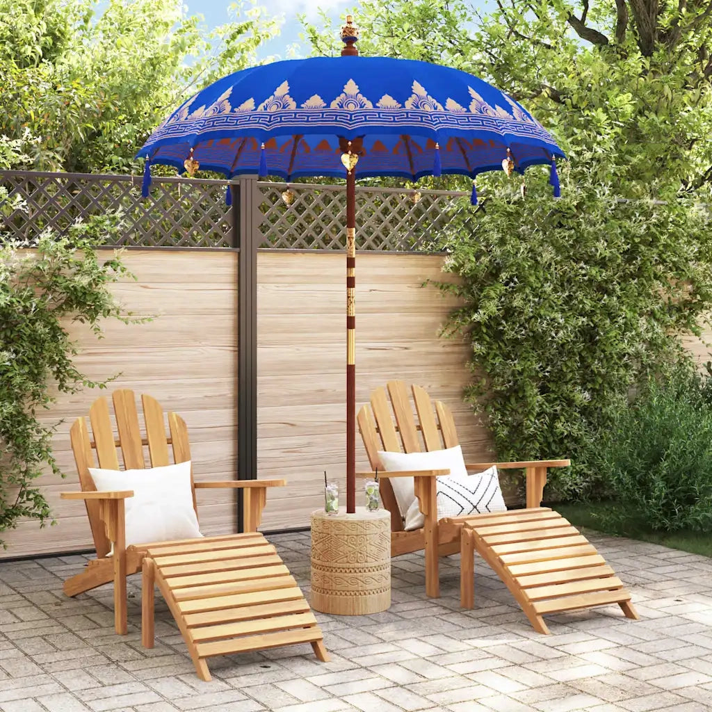 vidaXL Parasol Balinese Blu (180-190) x 260 cm Cotone e legno massello