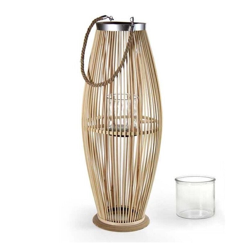LANTERNA IN VIMINI CON MANICO 29X29X59CM IN COLORE LEGNO NATURALE