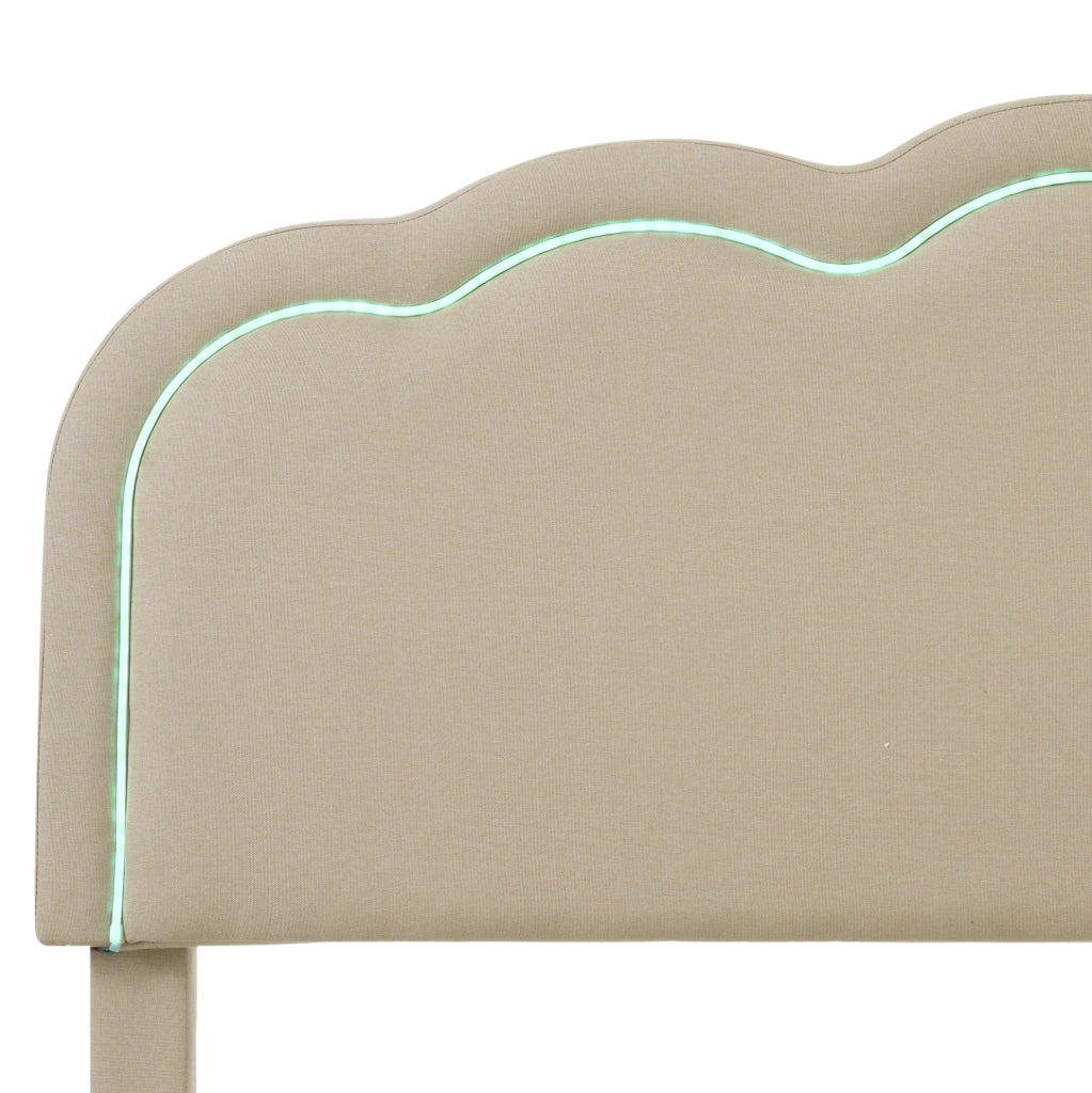 Letto imbottito 90x190 cm; testiera LED regolabile; lino; beige (Senza materasso)