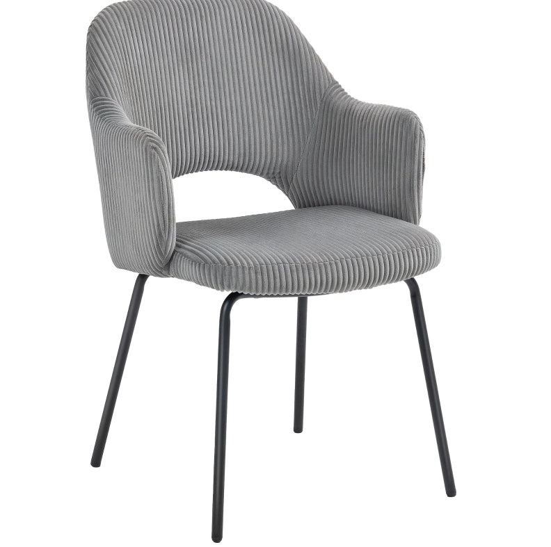 Sedia da pranzo 77x59x37 cm grigia in velluto a coste; con braccioli