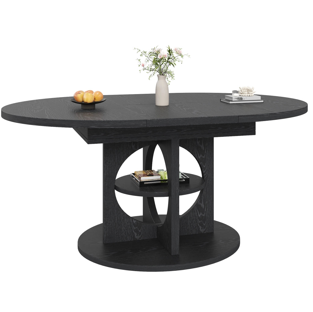 Tavolo da pranzo allungabile 110-150x110x76 cm con spazio contenitore in MDF nero