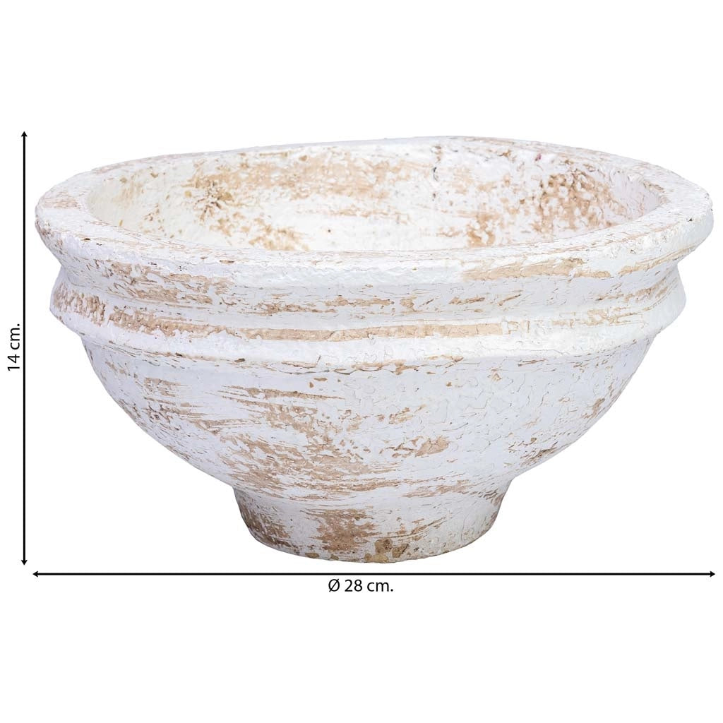 Centrotavola cartapesta invecchiato bianco 28x28x14h cm