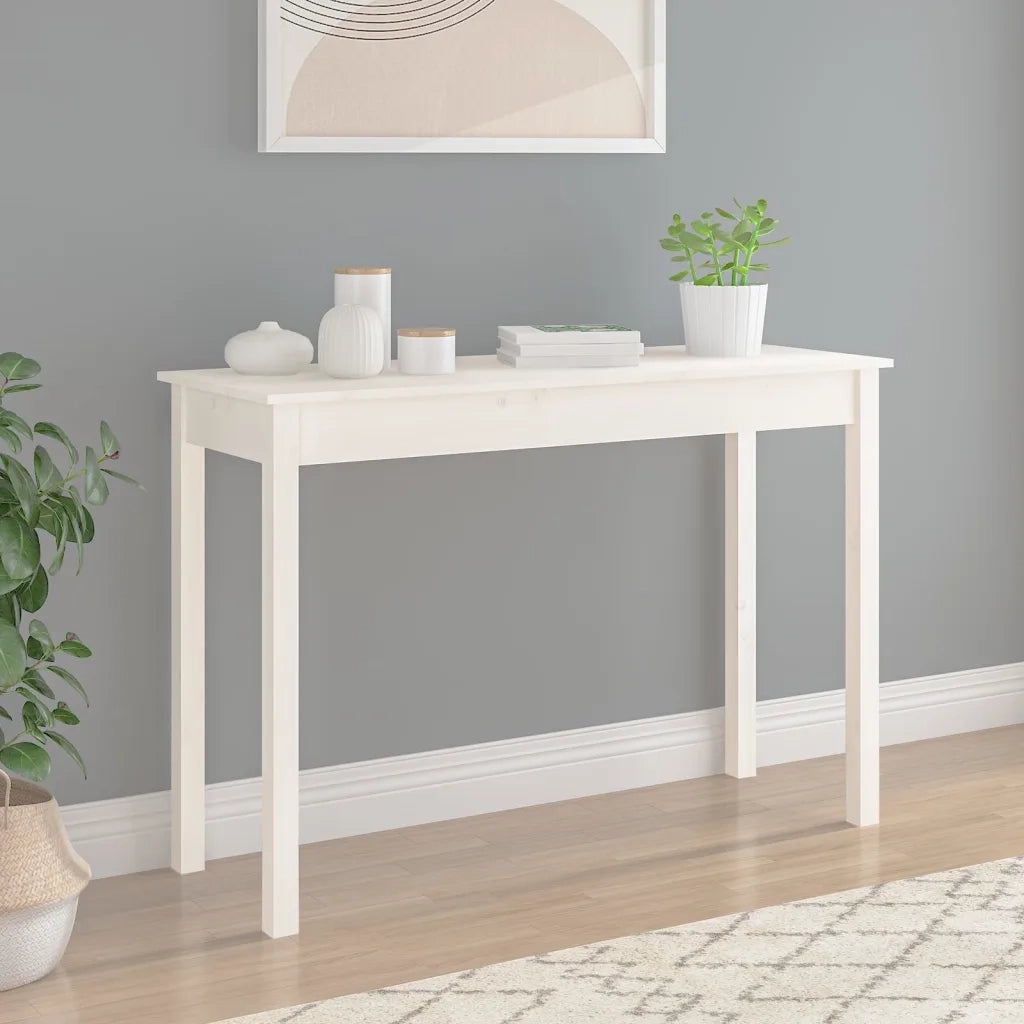 Tavolo Consolle Bianco 110x40x75 cm in Legno Massello di Pino 814240