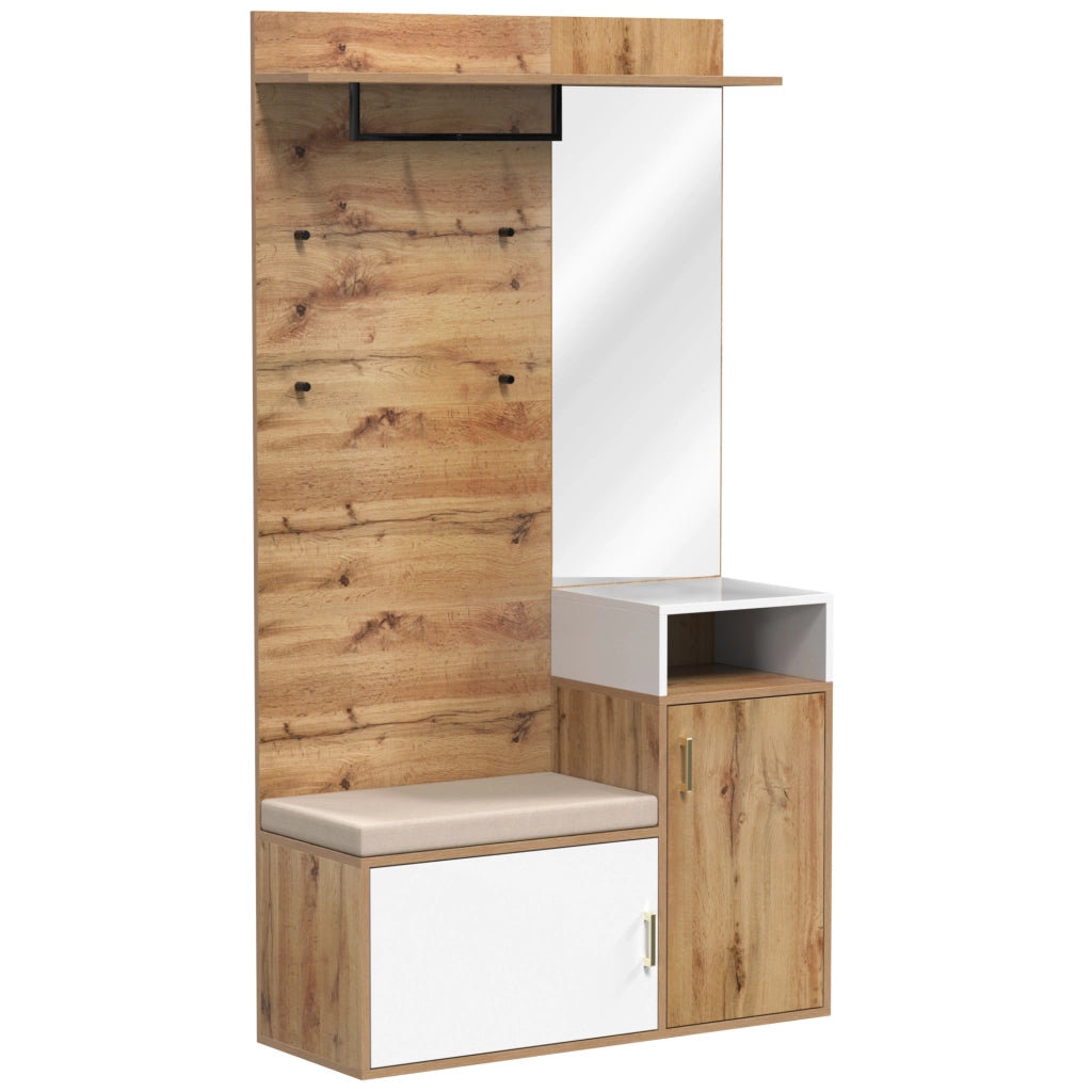 Set ingresso con specchio; scarpiera e appendiabiti 105x40x190;5 cm bianco e legno