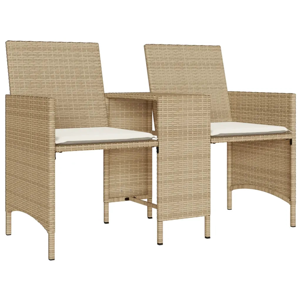 Divano Giardino 2 Posti con Tavolo e Sgabelli Beige Polyrattan