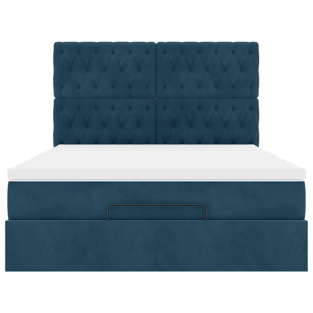 Struttura Letto Pouf con Materassi Blu 140x200cm in Velluto 3314400