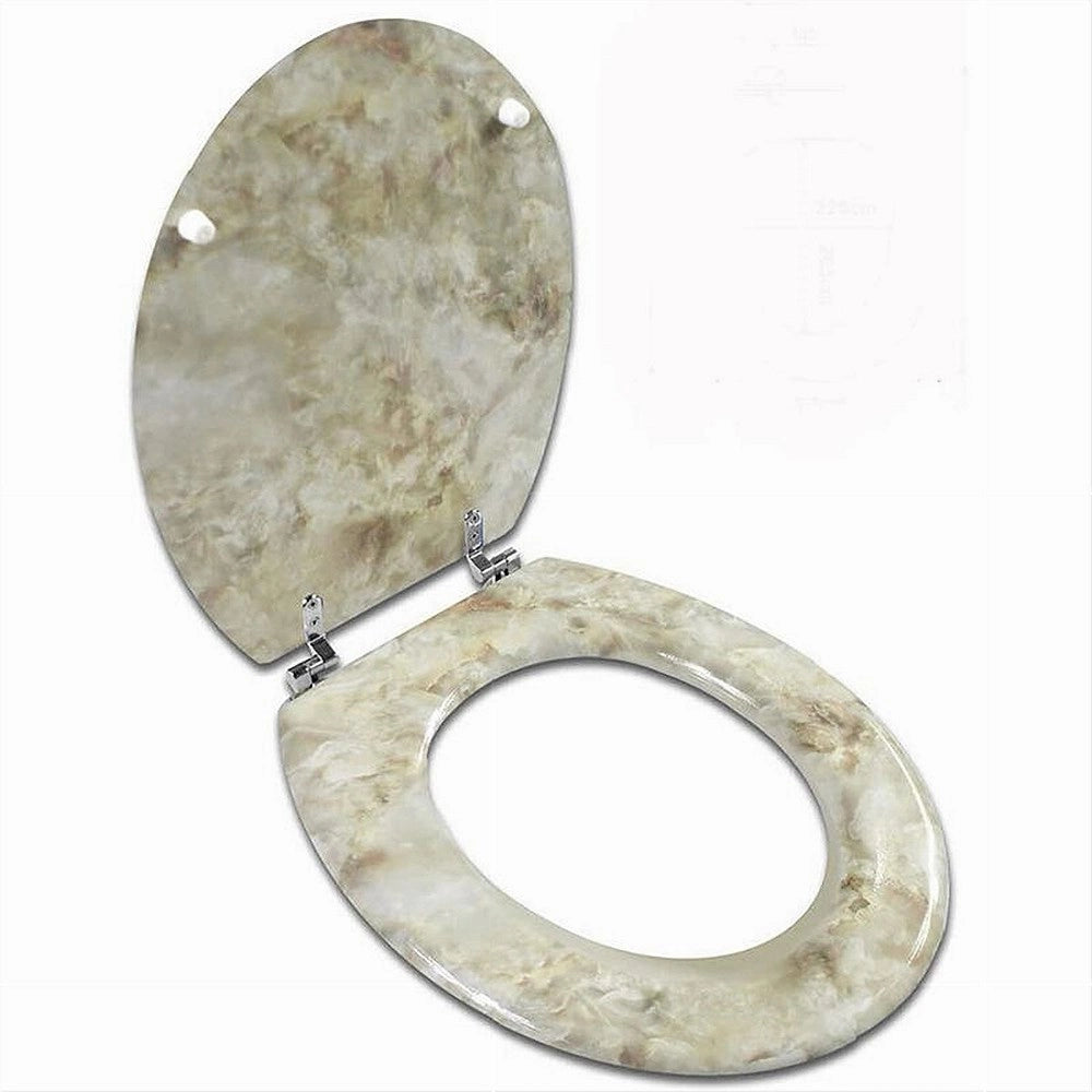 Trade Shop - Copriwater Universale Legno Mdf Tavoletta Bagno Wc Marmo Beige Cerniere 52966a -