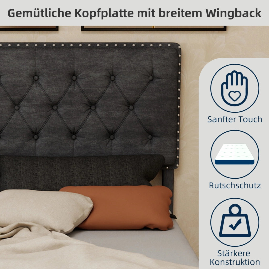Letto Matrimoniale 160x200 cm - Spazio Sottoletto; Testiera Alta - in Tessuto - Grigio