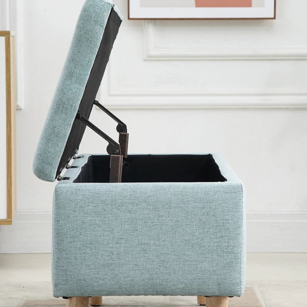 Panca contenitore scandinava con seduta imbottita e spazio portaoggetti in poliestere verde 110 × 39 × 45 cm