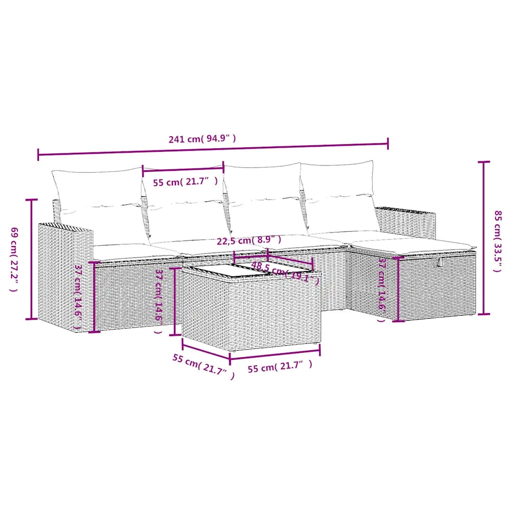 Set Divani da Giardino 6 pz con Cuscini Marrone in Polyrattan 3263480