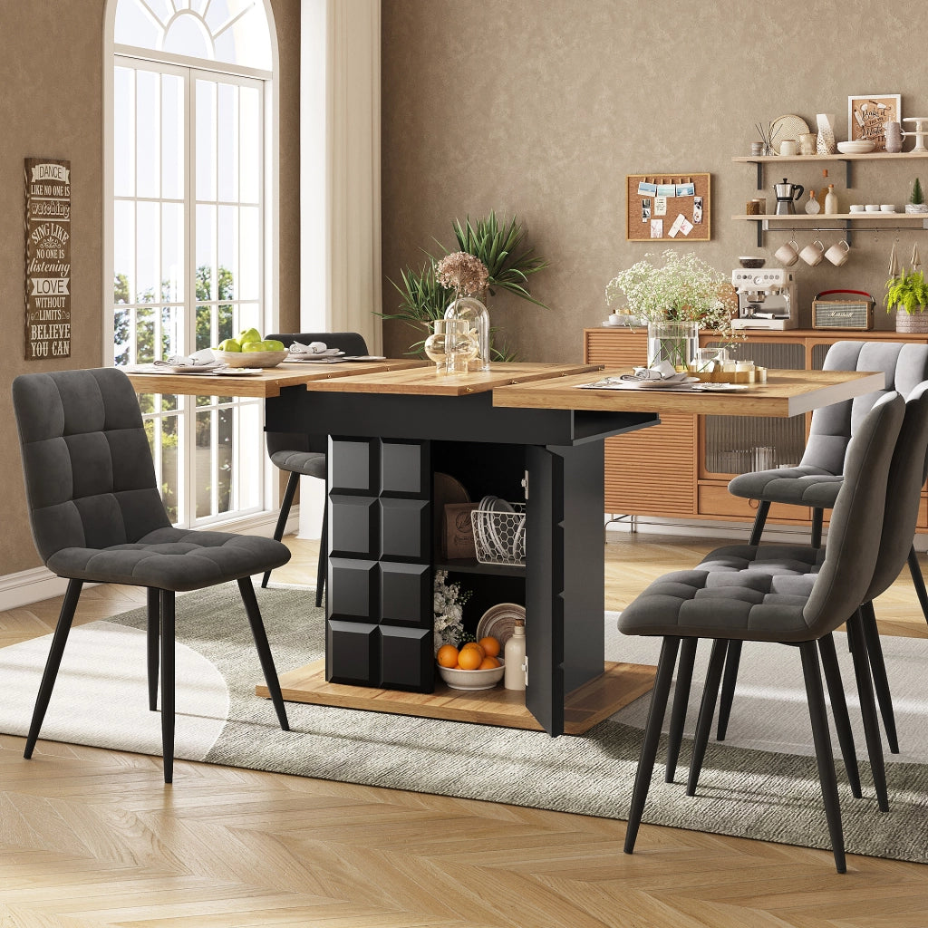 Tavolo da pranzo allungabile con sistema estraibile, piano ampio, per cucina e soggiorno, nero, 110 × 80 × 75 cm