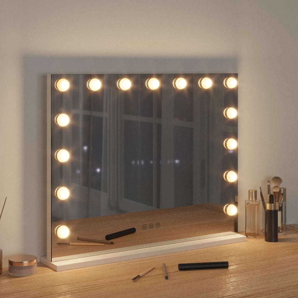 Specchio LED da Vanità Bianco 58 x 10 x 47 cm Vetro e acciaio 42020527