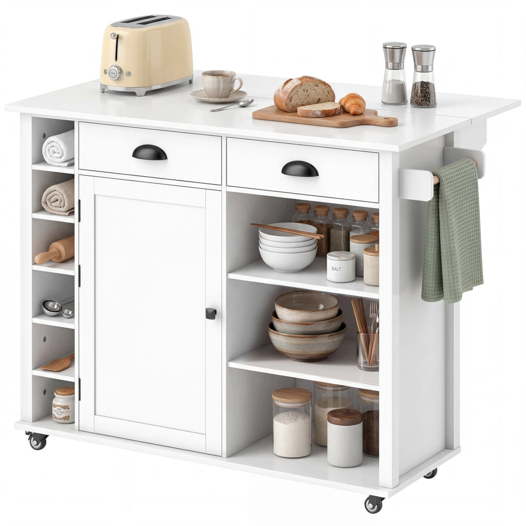 Mobile Cucina con Ruote e Anta a Ribalta ¨C zephmum ¨C Bianco 117.5x70x91 cm