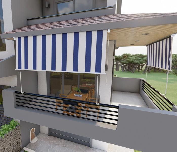 Tenda da sole a caduta con bracci 250cm telo impermeabile bianco blu Golisa