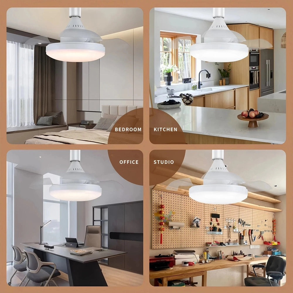 Trade Shop - Lampada Ventilatore Ufo Da Soffitto A Luce Led Attacco E27 30w 17" Super Silenzioso -