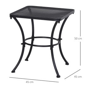 Tavolino da giardino nero in metallo 45x45x50 cm per balcone e terrazza