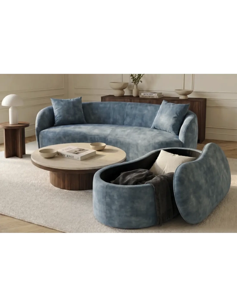 Pouf contenitore NYJY in velluto – Blu – 120 x 40 x 50 cm