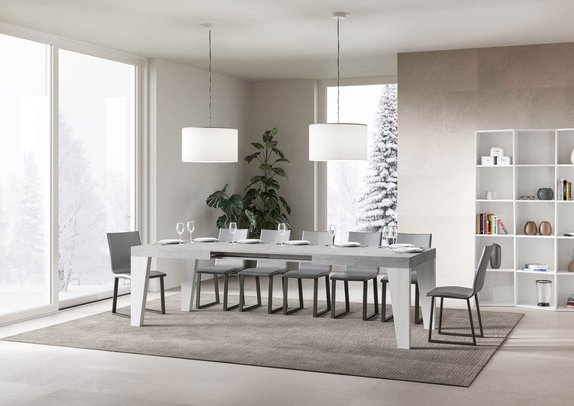 Tavolo Allungabile 180/284x90x77 cm Naxy Mix piano Cemento gambe Bianco Frassino