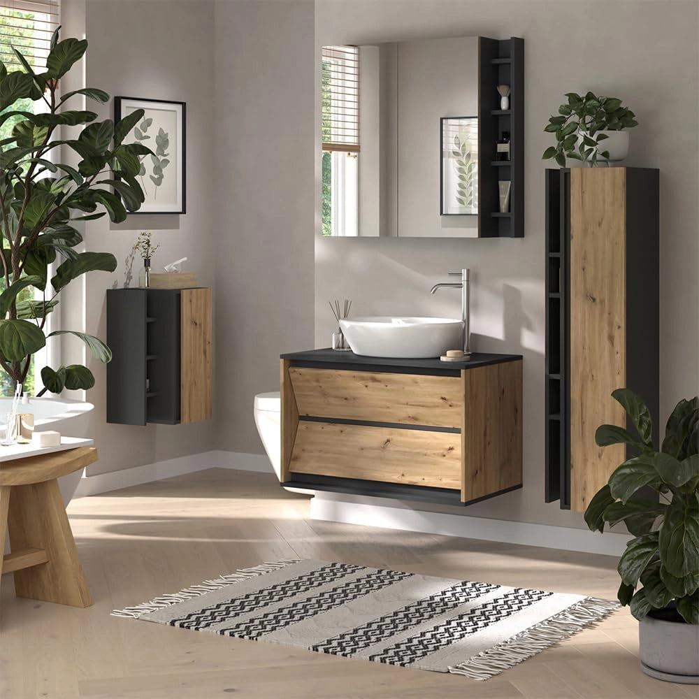 Specchio contenitore bagno Edelin, Artigiano, 80 x 75 cm con ripiani
