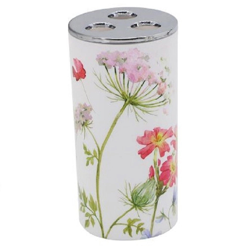 Trade Shop - Bicchiere Portaspazzolino 3 Fori Bianco In Plastica Accessorio Bagno Fiori 69924 -