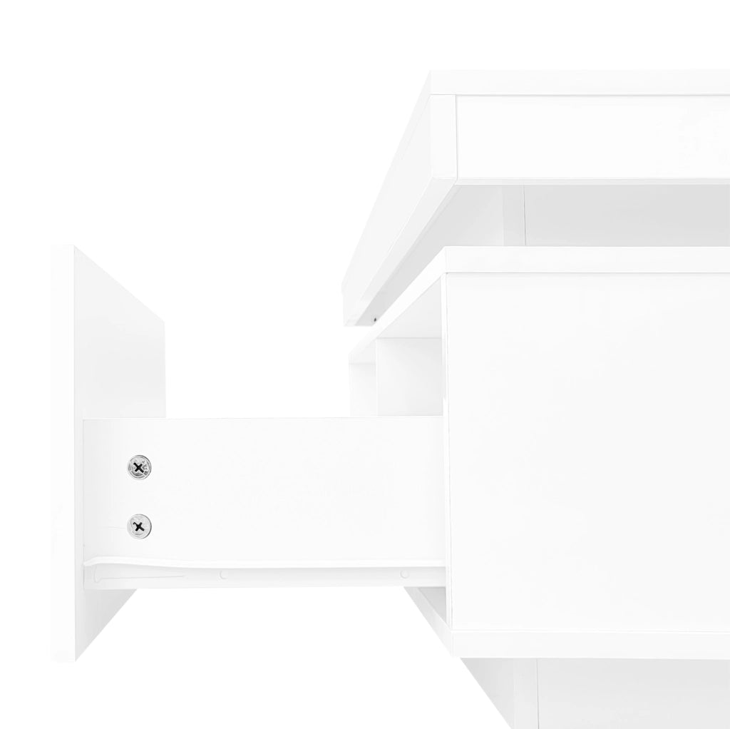 Set mobile TV e tavolino lucido con LED; bianco; in truciolare