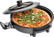 Piastra elettrica per cottura multifunzionale Ø 36 cm - Anticarbonizzazione e coperchio in vetro - Nero - Cucina, bollitura, stoviglie.