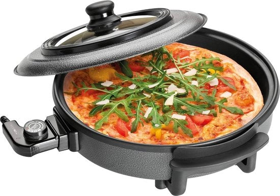 Piastra elettrica per cottura multifunzionale Ø 36 cm - Anticarbonizzazione e coperchio in vetro - Nero - Cucina, bollitura, stoviglie.