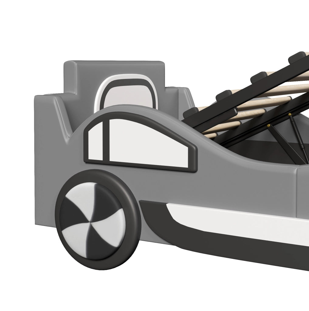 Letto per bambini a forma di auto 90x200 cm con rete a doghe e contenitore; grigio