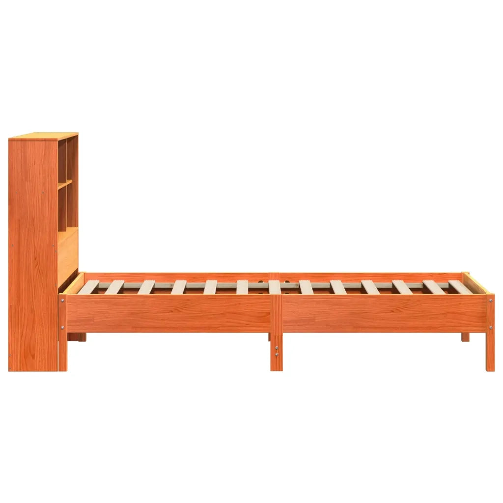 Letto Libreria senza Materasso-Struttura Letto con contenitore Marrone Cera 100x200 cm in Pino 994216
