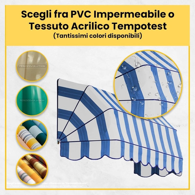 Tenda Sole Cappottina 5 Raggi, Tessuto Tempotest Parà Rosso 56, Larghezza 1,50 x Sporgenza 1,40, UV-Resistente, Impermeabile - Giardino, Balcone
