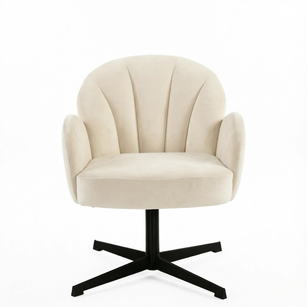 POLTRONA GIREVOLE in velluto effetto, 64,5x68x80 cm, beige e nero