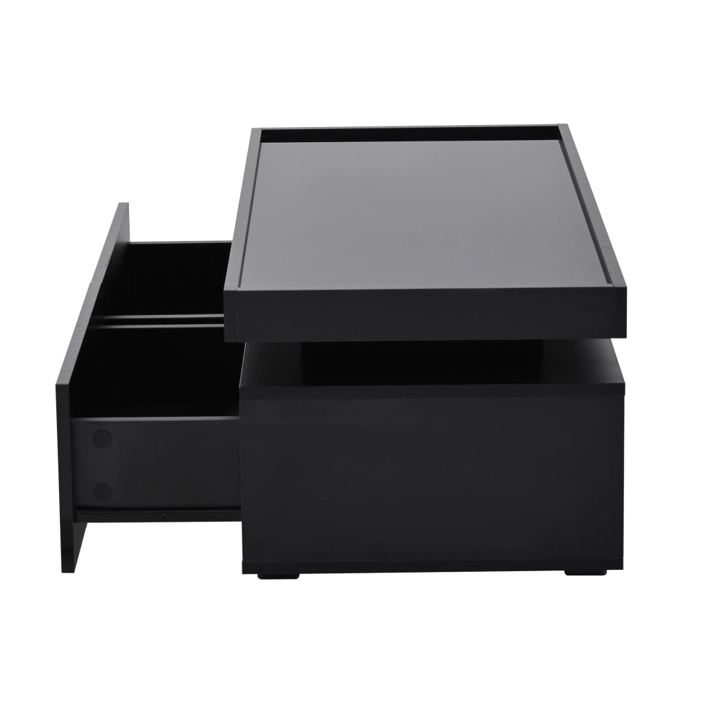 OKWISH Tavolino da Salotto con 2 Cassetti e Vano Semiaperto, LED con Controllo da App, per Soggiorno, Pannello di Truciolare, Nero, 95 x 45 x 35 cm