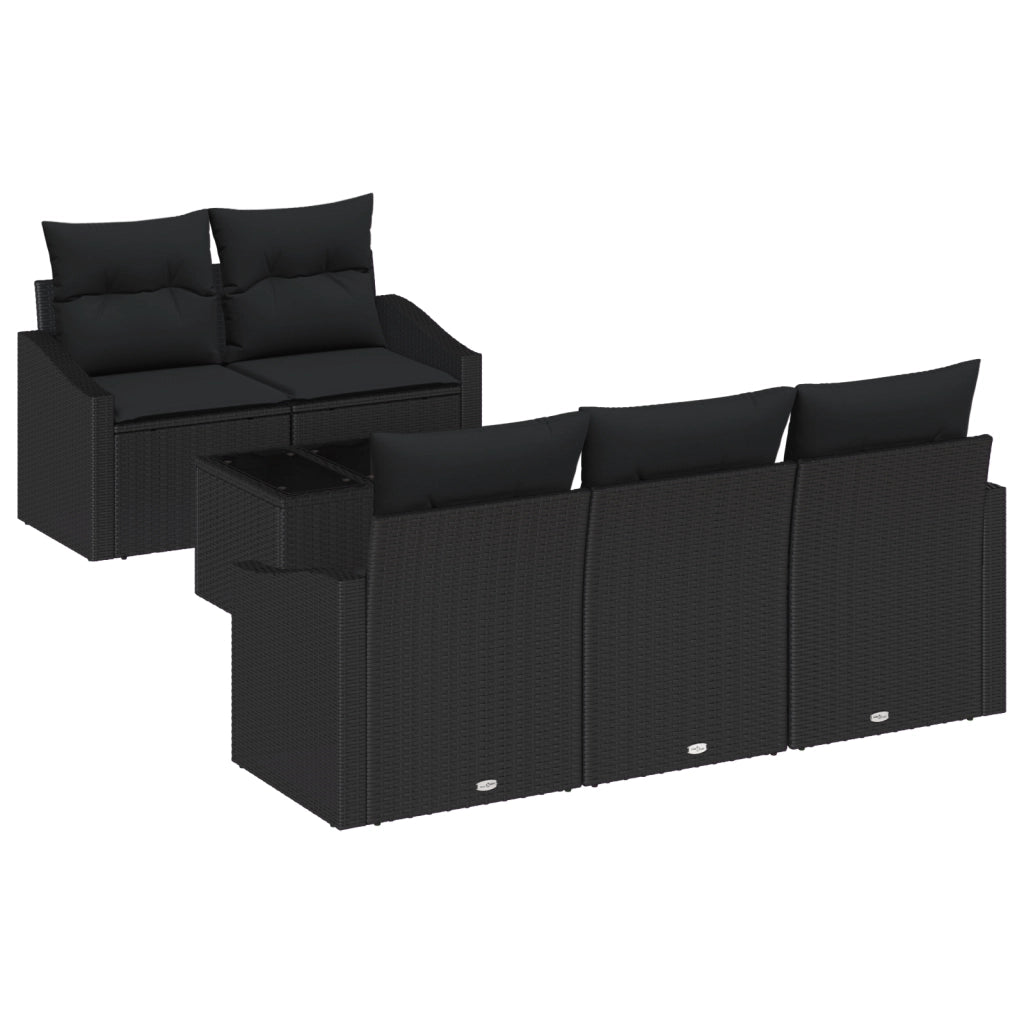 Set divano da giardino di 6 pezzi con cuscini in polyrattan nero