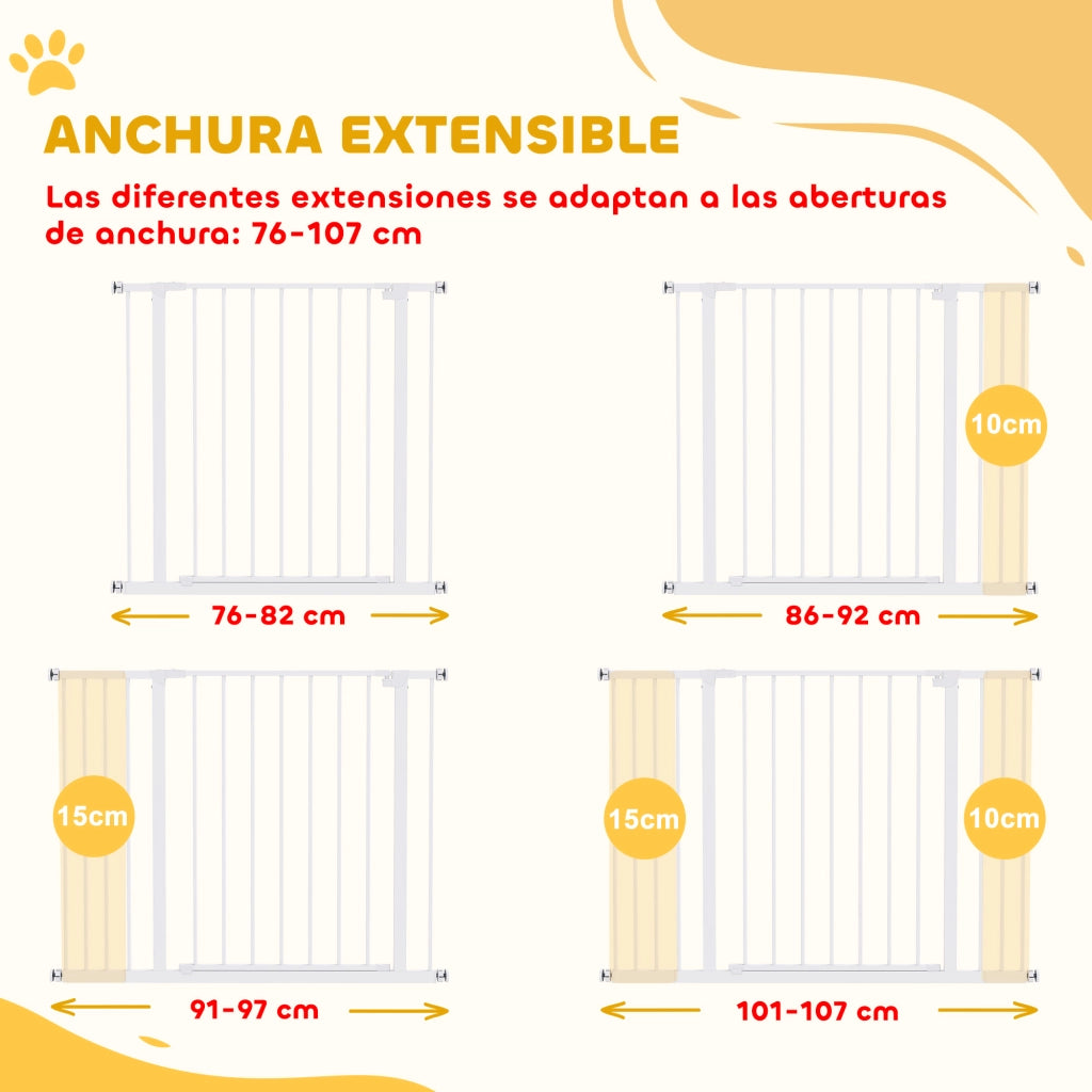 Barriera di Sicurezza Estensibile per Bambini e Animali ¨C zephmum ¨C Metallo Bianco 76-107x76 cm