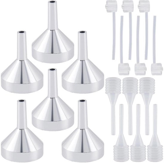 Set di Trechetti in Alluminio Mini - Set di Trechetti per Olii Essenziali - Ideale per Riempire - Platino e Clear - Pipette - Utile per Piccole Bottiglie