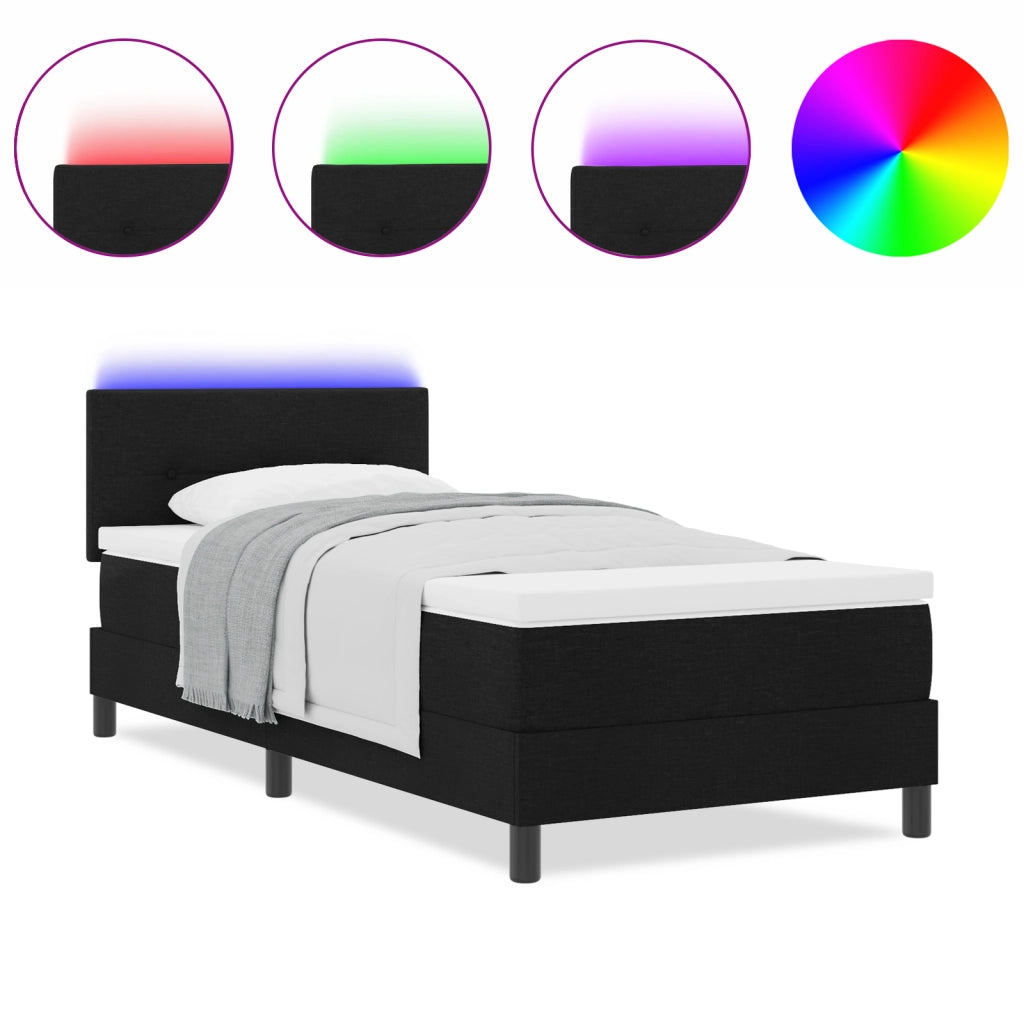 Letto Box Spring con Materasso e LED Nero 100x200 cm Tessuto