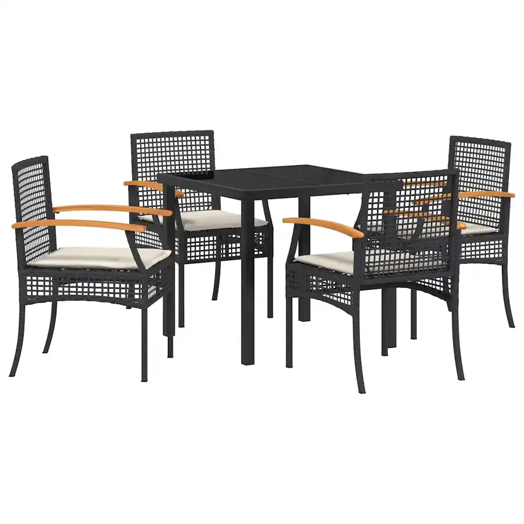 Set da Pranzo per Giardino con cuscino 5 pcs Nero Rattan 3380814