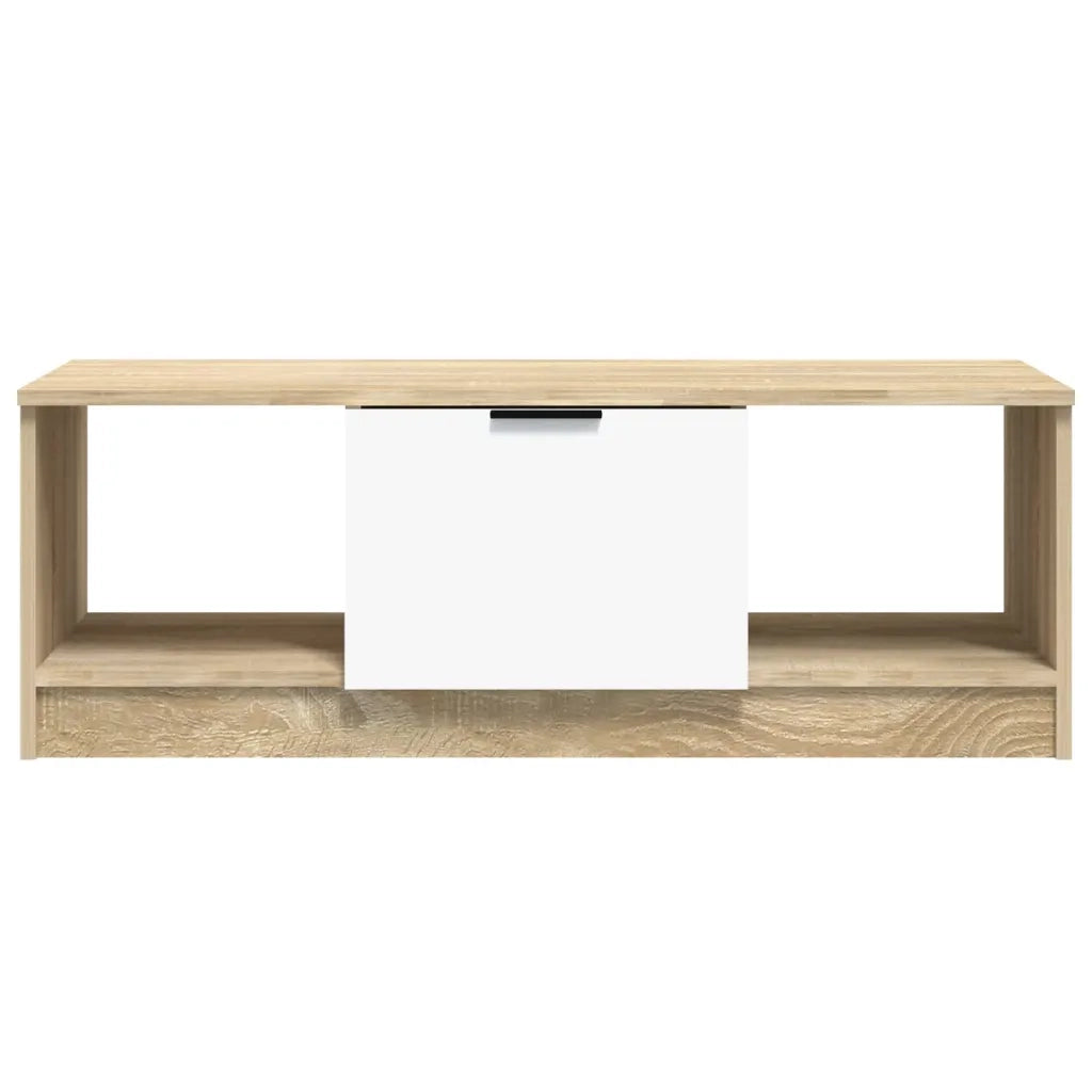 Tavolino Bianco e Rovere Sonoma 102x50x36 cm Legno Multistrato 811354