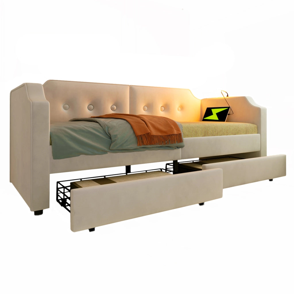 letto imbottito velluto beige 90 x 200 cm