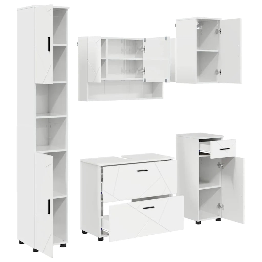 vidaXL Set di mobili per il bagno 5 pcs Bianco lucido 30 x 35 x 192 cm