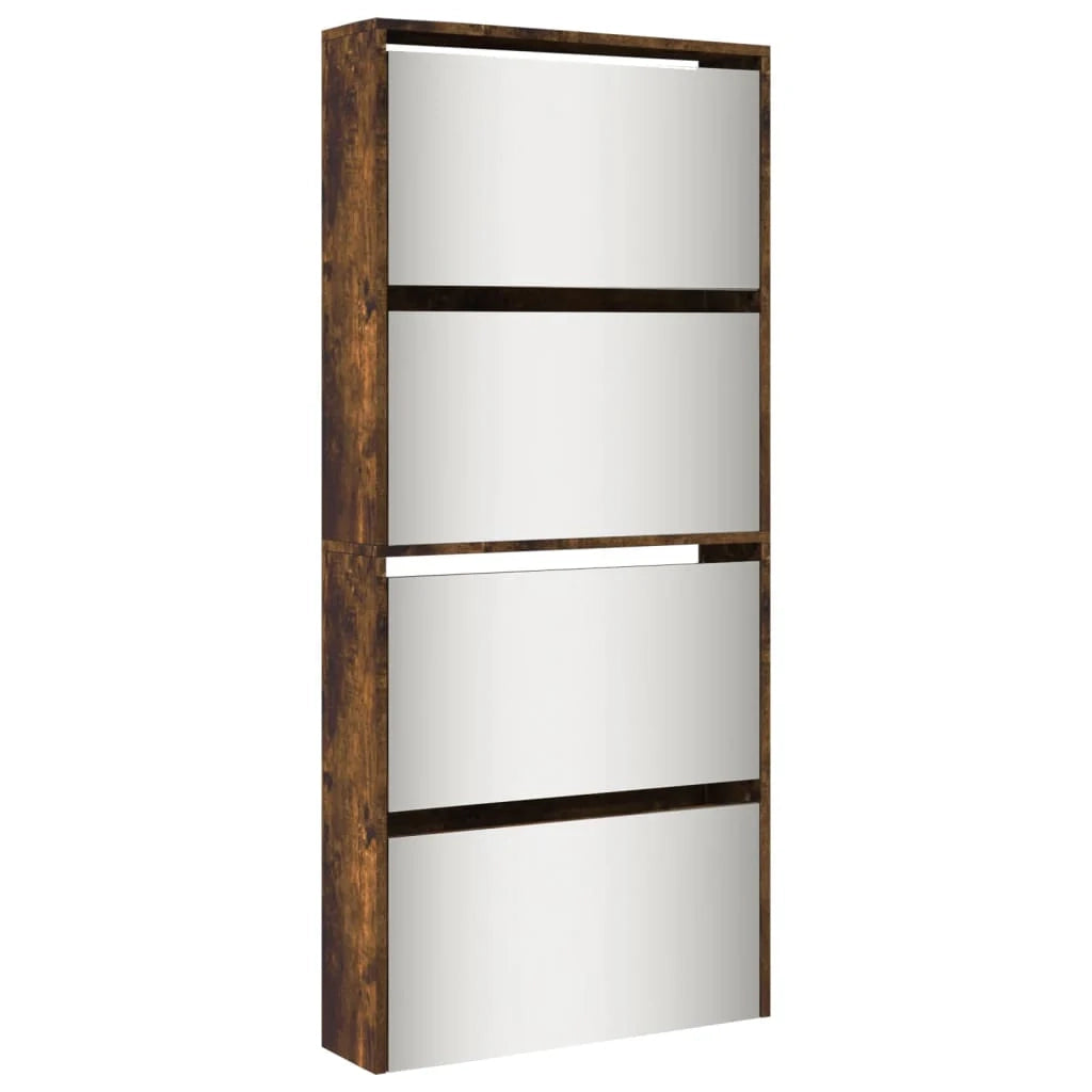 Scarpiera mobiletto portascarpe mobile ingresso/corridoio/soggiorno con specchio 4 ripiani 63 x 17 x 134 cm marrone 02_0021895