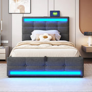 Letto bambini - Xylo - 90x200 cm LED lino grigio