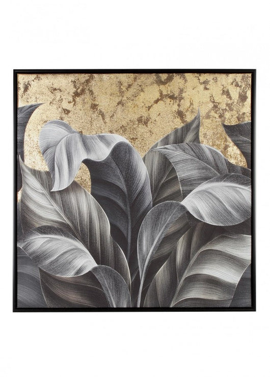 Quadro con Cornice 82,6x4,3x82,6 cm Foglie in Tela