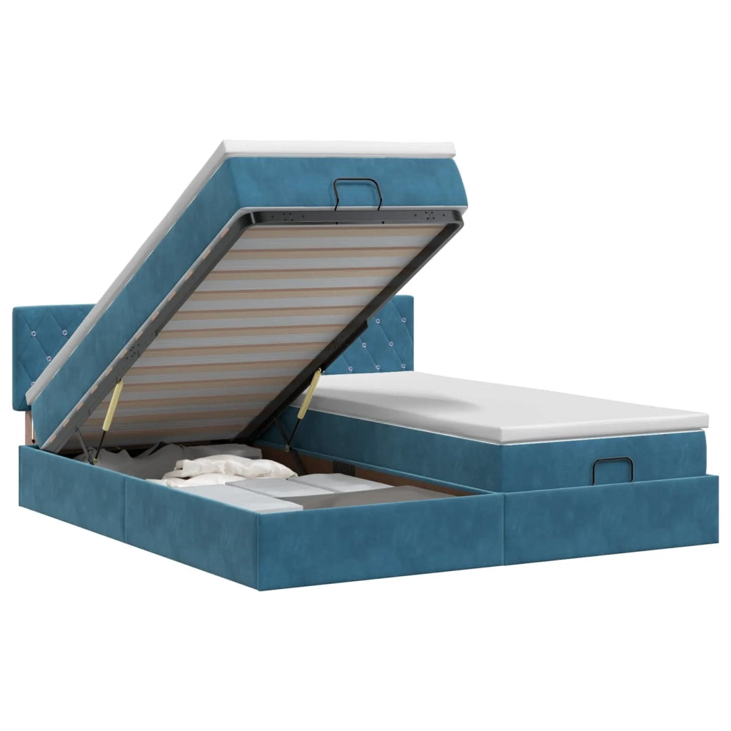 Letto ottomano con materasso 2 pcs Blu Scuro Velluto 3456742