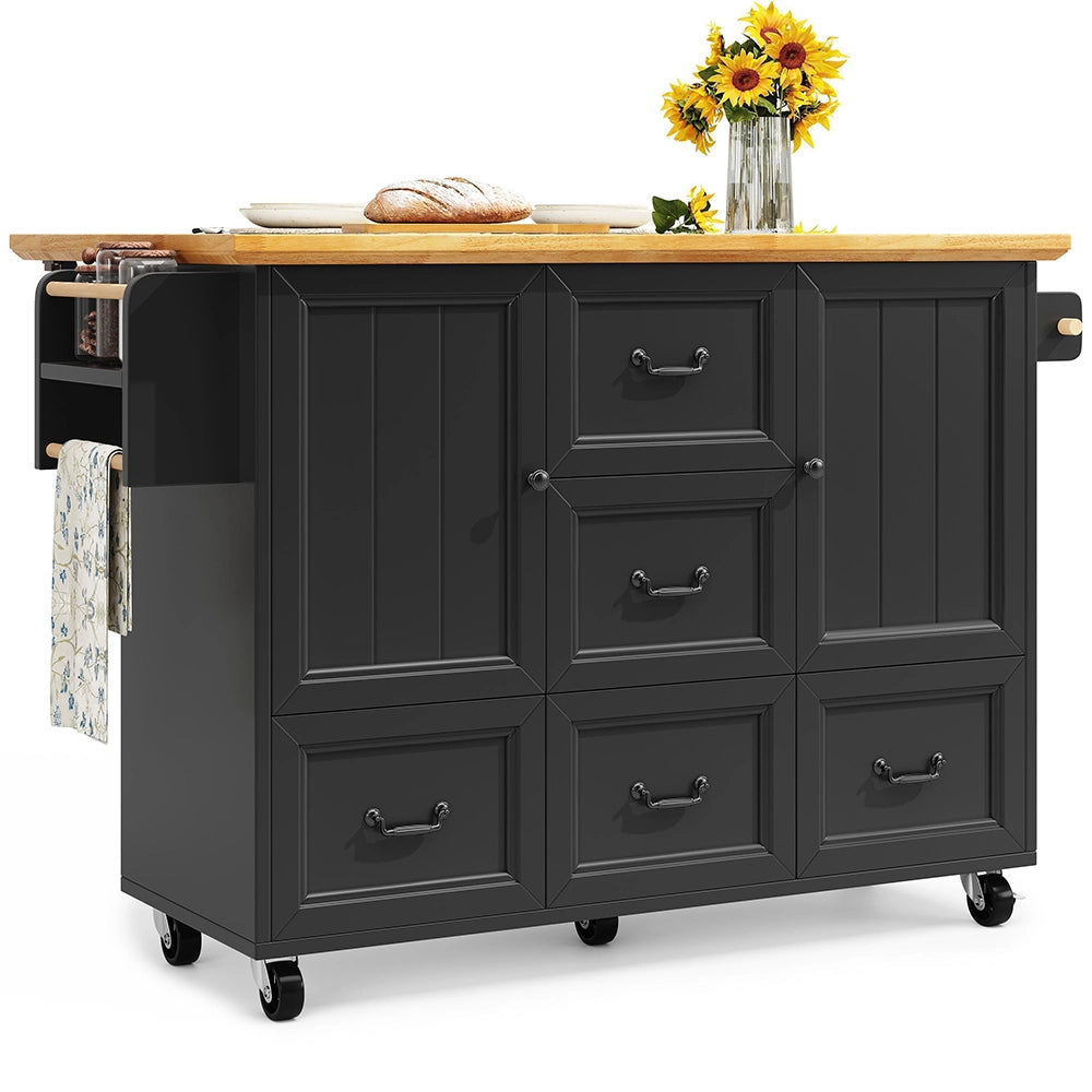 Isola cucina 5 cassetti - Xylo - 120x73x93cm bianco/nero ruote